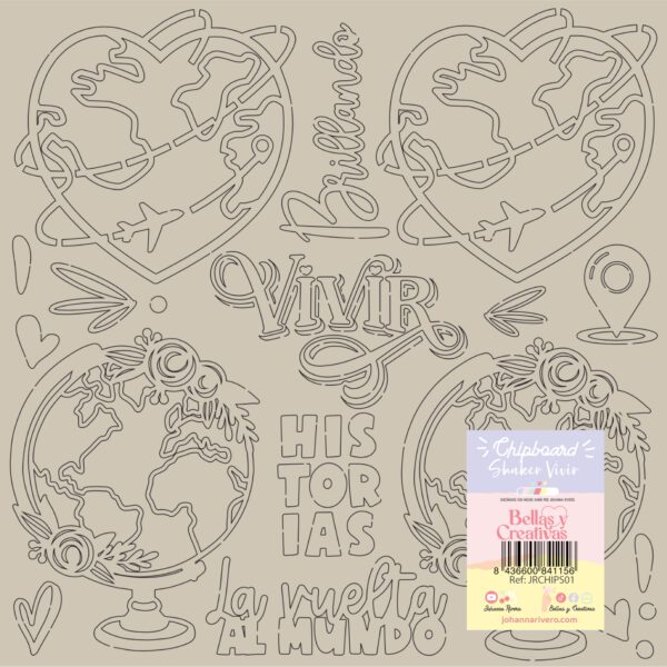 Chipboard Vivir (2 Shaker + frases) 30.50x30.5 cm (Tarda 5 dias))