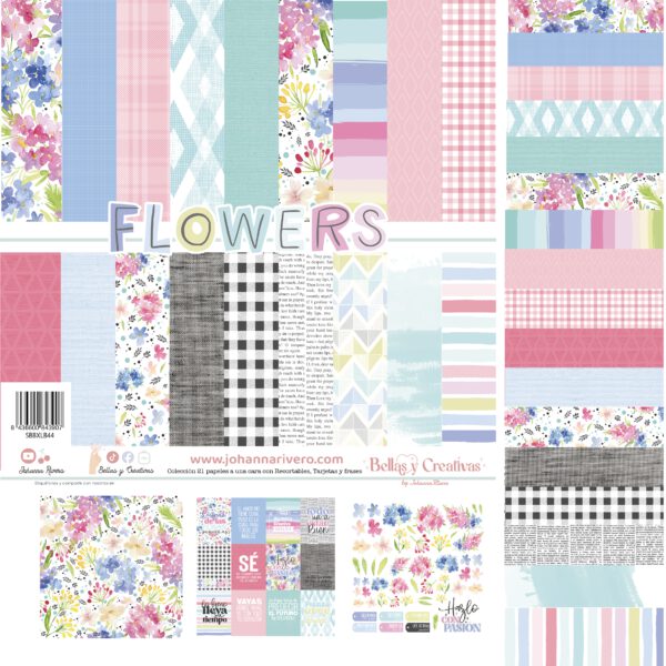 Decorative set paper, 21 sheets / Colección 21 Papeles, 30,5 X 30,5 CMS FLOWERS